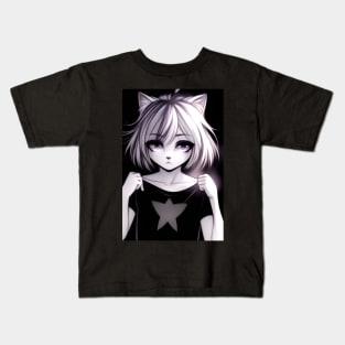 Furry cat with a star print on t-shirt Kids T-Shirt